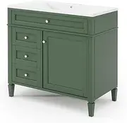 DJHK docor 36" Bathroom Vanity with Sink Bath Vanity with Sink Modern Bathroom Vanity with 2 Drawers and 1 Tip-Out Drawer, Freestanding Bathroom Vanities,Green