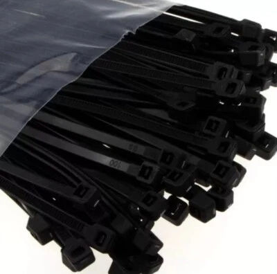 50 X Black Cable Ties Zip Ties Nylon Wraps. Heavy Duty Tie. 3mm X 200mm
