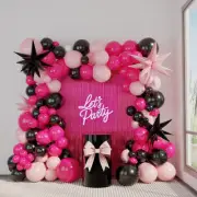 Hot Pink and Black Balloon Garland Arch Kit 151pcs With starburst Balloons fo...