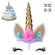 Gold Unicorn Cake Topper With Flowers For Birthday Party Decorations