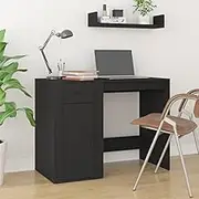 Black Desk with Drawer & Cabinet, 100x49x75 cm Engineered Wood, Computer, Office, Gaming, Home, Adjustable, Standing