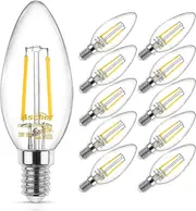 Classic E12 Led Candelabra Light Bulb, Equivalent 40w, Warm White 2700k, Filament Clear Glass, Non-dimmable, Pack Of 10