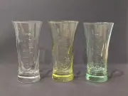 3 Carlsberg Beer Malaysia Miniature Clear Yellow Green Glass Embossed Logo Rare