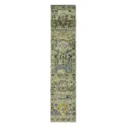 2'6"x12'4" Green Zoroastrian Inspired Design Hand Knotted Wool Runner Rug G75687