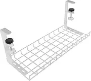 STOBAZA Wire Storage Rack Under Table Cable Tray Under Desk Cable Storage Desk Cable Organizer Cord Organizer Desk Cable Management Tray Steel No Punching Electrical Appliance White