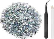 uxcell 2500pcs Flatback Rhinestones Resin, SS20 5mm Resin Rhinestones Bulk Round Shine Gems with Pickup Tools for DIY Nail Art Tumblers Mugs Clothes, AB