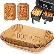 100PCS Air Fryer Disposable Paper Liner, Air Fryer Liners, Food Grade Parchment Paper Sheets, Oil-Proof, Water-Proof, Suitable for Ninja Foodi Dual Zone AF30QUK/ AF400UK/ AF400UKCP (24.5x14 cm)