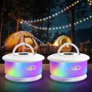 2-Pack Camping String Lights, 3 in 1 Upgraded Retractable RGB Outdoor String ...