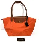 Longchamp Le Pliage Original Medium Orange Nylon Leather Tote Shoulder Bag Purse