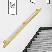 Wrought Iron Handrail for Indoor Outdoor Grab Bar, Wall Mounted Staircase Hand Rail, Gold Stair Banister Railing Safety Handle for Corridor/Villa/Loft(16.4ft/500cm)