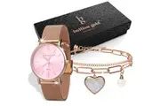 Boxed Rose Shell-pink Watch & Bracelet Set In Rose Gold