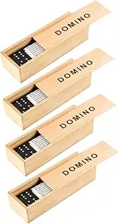 KOMBIUDA 4 Sets Interactive Wood Dominoes Engaging Domino for Family Fun and Odorless for Strengthening Communication and Creativity