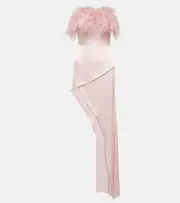[David Koma] David Koma Feather-trimmed satin midi dress AU 16 pink