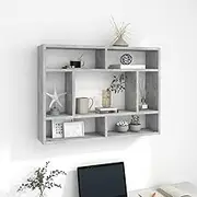 Wall Shelf Wood Hanging Floating Shelves with Frame in Elm, Grey Concrete for Books, Awards & Collectables Display - 75x16x55 cm