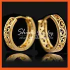 9K GOLD GF E30 FILIGREE SLEEPER HOOP WOMEN GIRL VINTAGE SOLID EARRINGS JEWELLERY