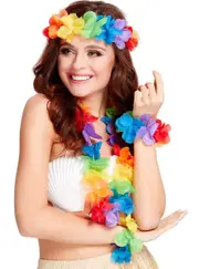 Hawaiian Rainbow Flower Lei Accessory Set