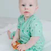 Organic Cotton Summer Short Sleeve Crossover Sleepsuit - Dandelions in Mint