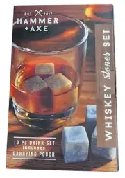 NEW Hammer + Axe Whiskey Stones Set Soapstone w/Carrying Pouch Ice Cubes Gifts