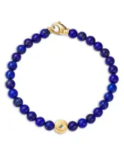 Bloomingdale's Fine Collection Men's Evil Eye Lapis Bead Bracelet in 14K Yellow Gold