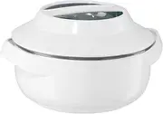 Oggi Insulated 1.5qt Microwaveable Serving Bowl - Double Wall Food Container With Stainless Steel Liner, White, Great for Picnics & Parties