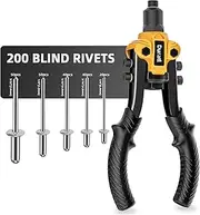 Duratl Rivet Gun, 10" Pop Rivet Gun kit with 200 Blind Rivets, 5 Interchangeable Rivet Heads (3/32", 1/8", 5/32", 3/16", 1/4"), Heavy Duty Hand Riveter Tool for Metal, Plastic and Leather