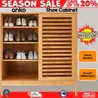 Shoes Cabinet Shoe Storage Rack Organiser Shelf 2 Slide Doors Multi-Shelf Wooden