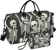 [YXYZRMY] Travel Duffel Bag Halloween Skeleton Dance Gym Bag Sports Tote Bag with Multiple Interior Pockets Shoulder Weekender Bag for Women Men with Toiletry Bag 20.5”x 7.9”x 13.8, Multi-Colored, one