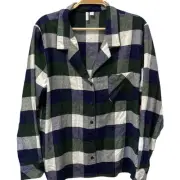 nwt Nordstrom Family PJ’s Top Navy Peacoat Check Collared Button-up size L