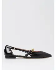 Moschino Couture CutOut Leather Ballet Flats Women Black Flat Shoes