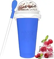 Slushie Maker Cup, DIY Magic Slushy Maker Squeeze Cup, Portable Smoothie Squeeze Cup for Juices, Milk and Ice Cream Make, Double Layer Squeeze Slushy Maker Cup, Birthday Gifts for Friends&Family Blue