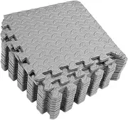 JUMPLAWN 12pcs Interlocking Eva Floor Mats Leaf Grain Design Thicker Absorption Floor Pads for Gym Dance Rooms and Workouts Grey