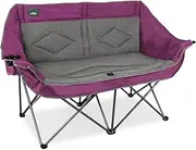 Northroad Folding Loveseat Camping Chair Portable Double Duo Full Padded Garden Chair for 2 Person Sofa w/ 2 Cup Holder,Wine Glass Holder,Mesh Storage,Support 600lbs for Picnic Beach Travel (Purple)