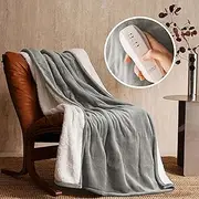 [JET'S HOME] Heated Blanket 50"x60" - ETL&FCC Certified Flannel Electric Blanket Machine Washable Heating Throw with 5 Heating Levels 3 Hours Auto-Off Overheating Protection (Grey)