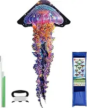 Large Jellyfish-shape Kite, 110x55Inch Single Line Colorful Kite with Tail Beginner Beach with Winding Handle and Line Beach and Outdoor for Kids and Audlts Park Games Activities Birthday Gift