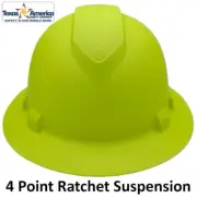 Pyramex Ridgeline Full Brim Hard Hat with 4 pt suspension - Matte Lime Graphite