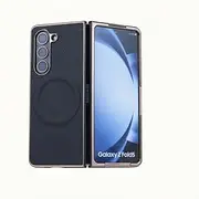 Rigid PC Case for Samsung Galaxy Z Fold5 Cover,Artificial Leather Litchi Leather Pattern, Magnetic Suction, Electroplating, Anti-Fall Mobile Phone Protective Cases,Black