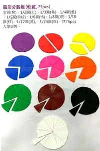 在飛比找Yahoo!奇摩拍賣優惠-小園丁兒童教育用品社 台灣製 數學教具 軟質圓形分數板 75