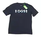 Boss Hugo Boss Men's Navy Textured Logo Print Short Sleeve T-Shirt