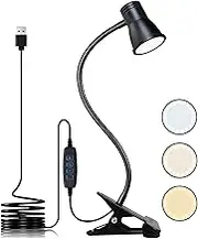 KNAMKY USB LED Desk Lamp With Clip - 3 Light Modes, 10 Dimmable Brightness Levels, Eye-Caring Reading Light for Bed, Headboard, Studying and Working