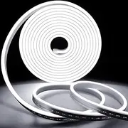 White Neon LED Strip Light 12V Flexible Ribbon Waterproof Flexible 5M Rope Light，Silicone LED Neon Rope Light for Kitchen、Indoors、Outdoors Decor [Power Adapter not Included]