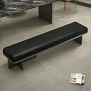 Shoe Rack Bench with Cushion end of bed bench Entryway Bench Dining Room Bench Upholstered Bench with PU Leather Padded Seat Steel Frame for Kitchen, Dining Room, Hallway, Bedroom, Entryway(Black,160x