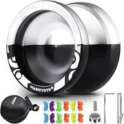 MAGICYOYO V3 Professional Responsive Metal Alloy Yoyo for Beginner Adults With KK Bearing, Removal Tool, Axle, Storage Bag, 12 Strings (Black-and-Silver)
