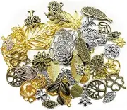 BEZANU Alloy Leaves Charms, 60 PCS Vintage Leaf Pendants for Jewelry Making, Art Craft, DIY projects (Assorted Styles)