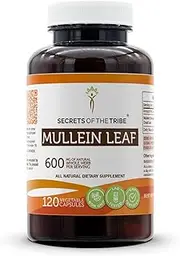 Secrets of the Tribe Mullein Leaf Capsules 1000 mg Mullein (Verbascum Densiflorum) Dried Leaf, Lung Support (120 Capsules) Supplement