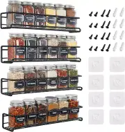 Spice Rack Wall Mount Iron 4-Tier Space Saving Organizer Wall Mount Spice Jars