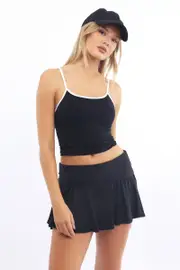 Black Singlet Top Contrast Binding Seamless - Size 14L, Women's Singlet