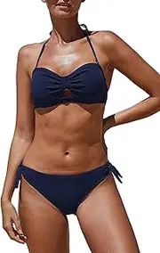 [LOSRLY] Women Halter Color Block Twist Bandeau Push up Bikini Set Two Pieces Swimsuits