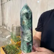 1.6LB Natural Fluorite Obelisk Quartz Crystal Wand Tower Point Healing.