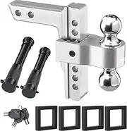 Adjustable Trailer Truck Drop Hitch - Fits 2 Inch Receiver Only, 8 Inch Drop/Rise Dual Ball Mount 2" and 2-5/16" Up to 12,500 LBS GTW, Heavy Duty Towing Hitch with 2 Locks & 4 Silencer Pads (Silver)