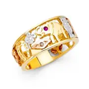14K Tri Color Gold Cubic Zirconia Lucky Men's Ring